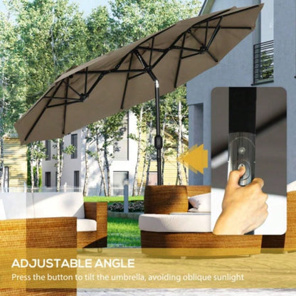 Outsunny Double - sided Patio 9.5 Large Outdoor Market with Push Button Tilt and Crank, 3 Vents and 12 Ribs, Garden, Deck, Pool, Gray