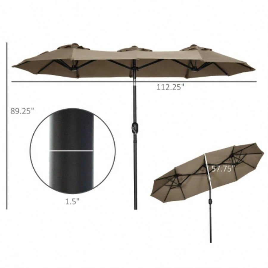 Outsunny Double - sided Patio 9.5 Large Outdoor Market with Push Button Tilt and Crank, 3 Vents and 12 Ribs, Garden, Deck, Pool, Gray