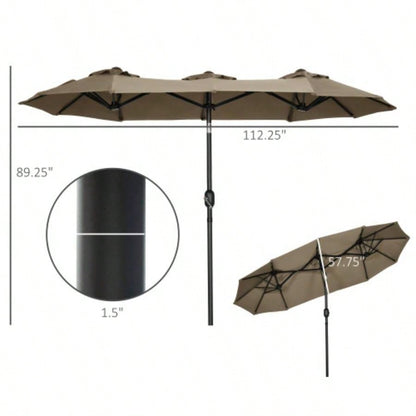 Outsunny Double - sided Patio 9.5 Large Outdoor Market with Push Button Tilt and Crank, 3 Vents and 12 Ribs, Garden, Deck, Pool, Gray