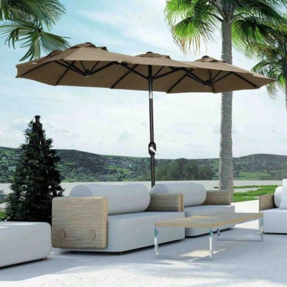Outsunny Double - sided Patio 9.5 Large Outdoor Market with Push Button Tilt and Crank, 3 Vents and 12 Ribs, Garden, Deck, Pool, Gray
