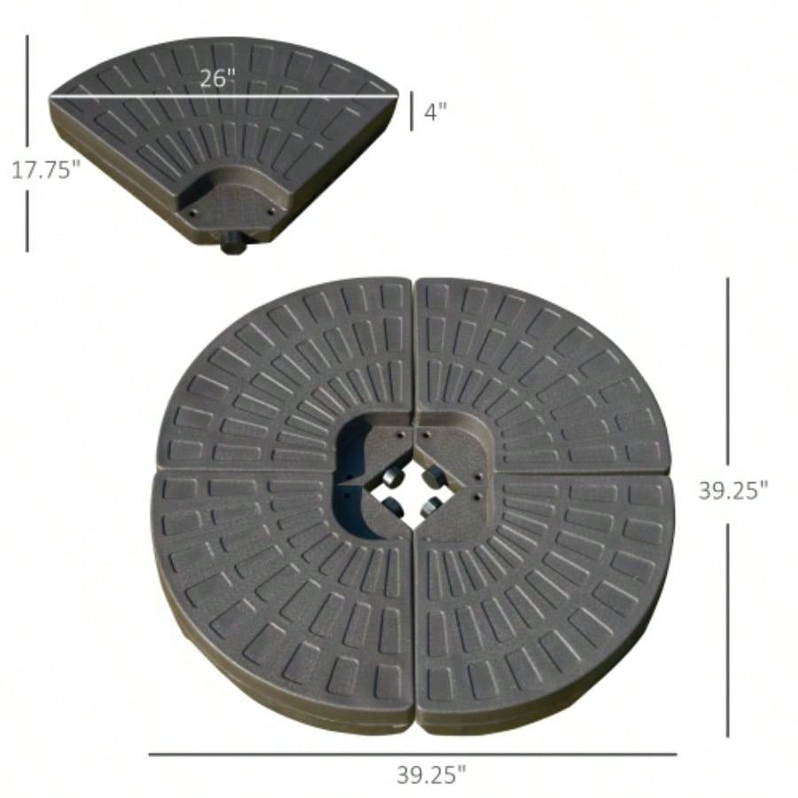 Outsunny 4 Pieces Cantilever Patio Base, Fan Shaped Weight/ Built - In Handles Rugged Material, 148 lbs and 220 lbs and Sand, Coffee