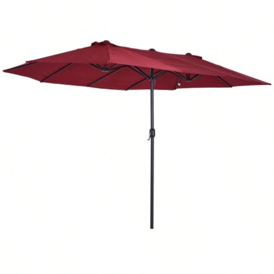 Outsunny Large 15ft Patio, Double - Sided Outdoor with Crank Handle and Vents Backyard, Deck, Pool, Market, Wine Red