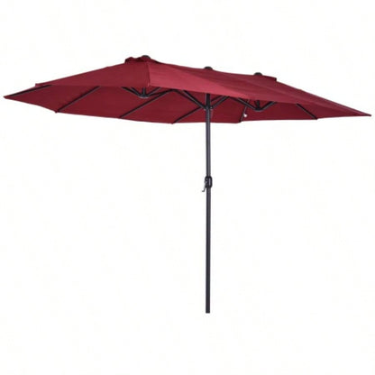 Outsunny Large 15ft Patio, Double - Sided Outdoor with Crank Handle and Vents Backyard, Deck, Pool, Market, Wine Red