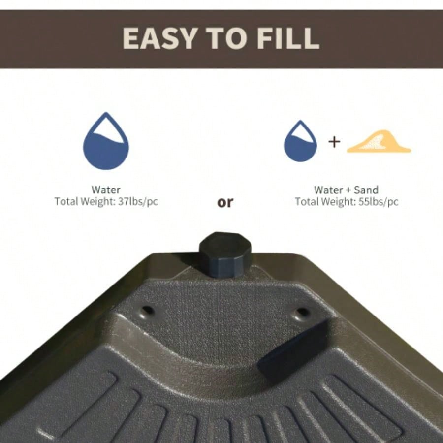 Outsunny 4 Pieces Cantilever Patio Base, Fan Shaped Weight/ Built - In Handles Rugged Material, 148 lbs and 220 lbs and Sand, Coffee