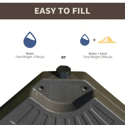 Outsunny 4 Pieces Cantilever Patio Base, Fan Shaped Weight/ Built - In Handles Rugged Material, 148 lbs and 220 lbs and Sand, Coffee
