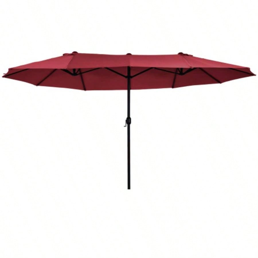 Outsunny Large 15ft Patio, Double - Sided Outdoor with Crank Handle and Vents Backyard, Deck, Pool, Market, Wine Red