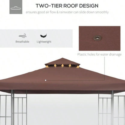 Outsunny 9.8x 9.8 Gazebo Canopy, 2 - Tier Top Cover 9.84x 9.84 Outdoor Gazebo Models 01 - 0153 100100 - 076, Coffee TOP ONLY
