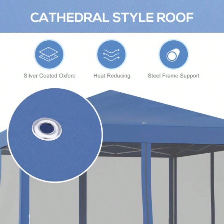 Outsunny 10x 10 Up Canopy Tent with Netting, Instant Gazebo, Ez up Screen House Room with Carry Bag, Height Adjustable, Outdoor, Garden, Patio, Blue