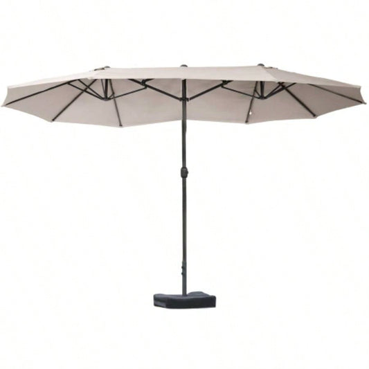 Outsunny Patio 15 Steel Rectangular Outdoor Double Sided Market with base, Easy Crank Deck Pool Patio, Coffee