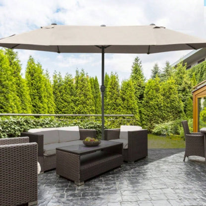 Outsunny Patio 15 Steel Rectangular Outdoor Double Sided Market with base, Easy Crank Deck Pool Patio, Coffee