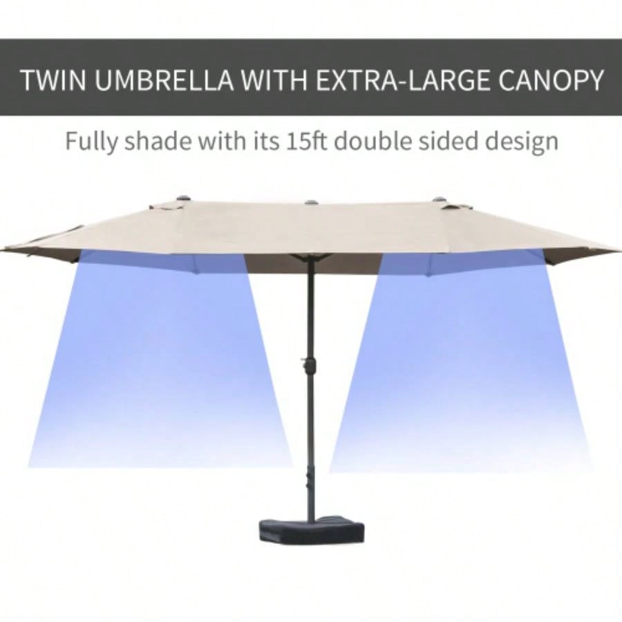 Outsunny Patio 15 Steel Rectangular Outdoor Double Sided Market with base, Easy Crank Deck Pool Patio, Coffee