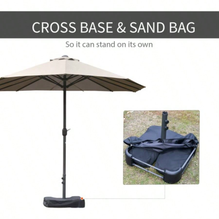 Outsunny Patio 15 Steel Rectangular Outdoor Double Sided Market with base, Easy Crank Deck Pool Patio, Coffee