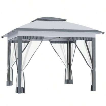 Outsunny 12x 12 Up Canopy Tent with Netting and Carry Bag, Instant Shelter with 137 sq. ft Shade, Tents Parties, Height Adjustable, Outdoor, Garden, Patio, Gray