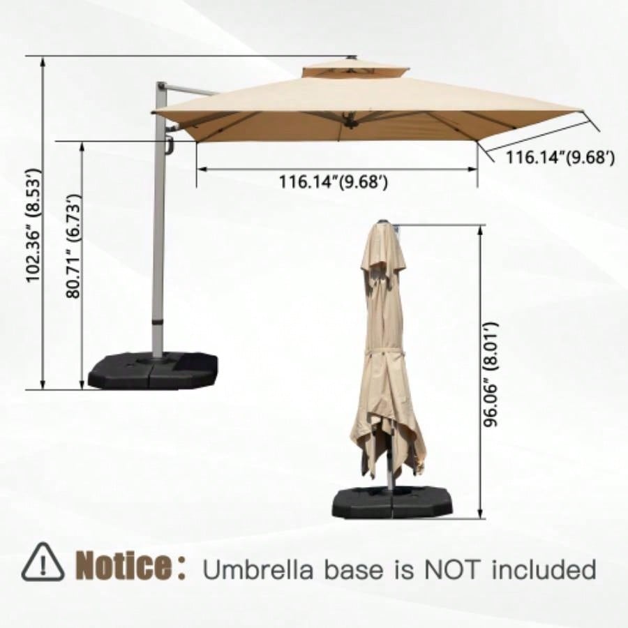10X10 Square Cantilever with Center Pole, Beige Base Not Included