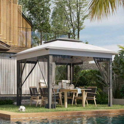 Outsunny 12x 12 Up Canopy Tent with Netting and Carry Bag, Instant Shelter with 137 sq. ft Shade, Tents Parties, Height Adjustable, Outdoor, Garden, Patio, Gray