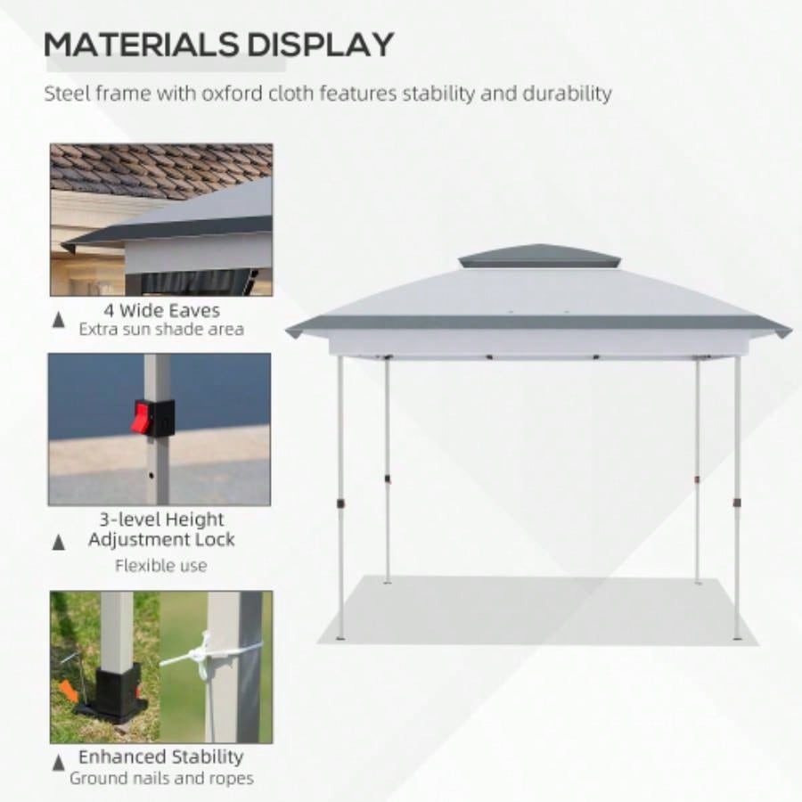 Outsunny 12x 12 Up Canopy Tent with Netting and Carry Bag, Instant Shelter with 137 sq. ft Shade, Tents Parties, Height Adjustable, Outdoor, Garden, Patio, Gray