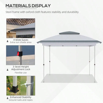 Outsunny 12x 12 Up Canopy Tent with Netting and Carry Bag, Instant Shelter with 137 sq. ft Shade, Tents Parties, Height Adjustable, Outdoor, Garden, Patio, Gray