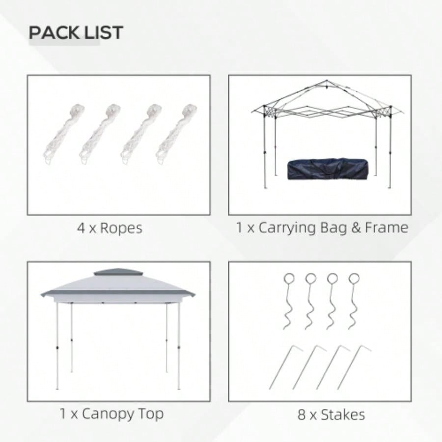 Outsunny 12x 12 Up Canopy Tent with Netting and Carry Bag, Instant Shelter with 137 sq. ft Shade, Tents Parties, Height Adjustable, Outdoor, Garden, Patio, Gray