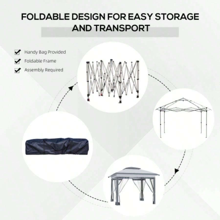 Outsunny 12x 12 Up Canopy Tent with Netting and Carry Bag, Instant Shelter with 137 sq. ft Shade, Tents Parties, Height Adjustable, Outdoor, Garden, Patio, Gray