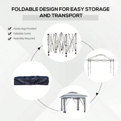 Outsunny 12x 12 Up Canopy Tent with Netting and Carry Bag, Instant Shelter with 137 sq. ft Shade, Tents Parties, Height Adjustable, Outdoor, Garden, Patio, Gray