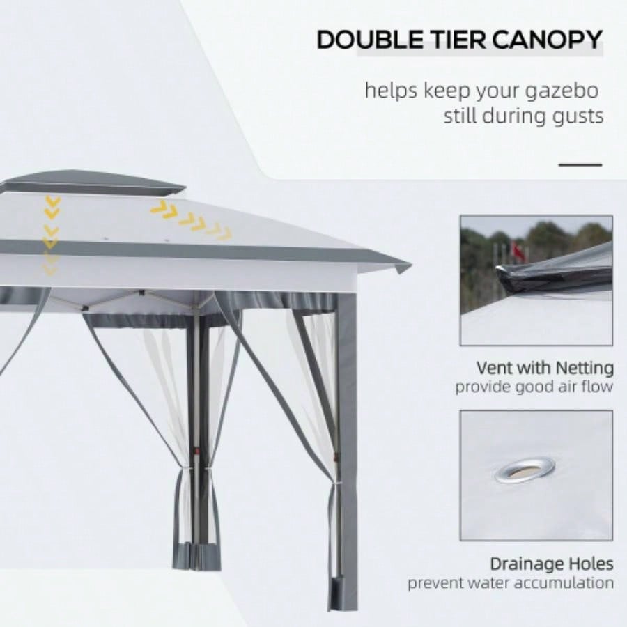Outsunny 12x 12 Up Canopy Tent with Netting and Carry Bag, Instant Shelter with 137 sq. ft Shade, Tents Parties, Height Adjustable, Outdoor, Garden, Patio, Gray