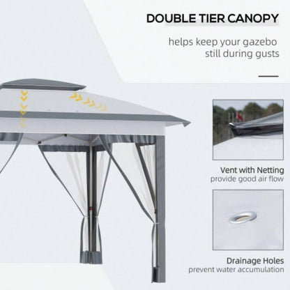 Outsunny 12x 12 Up Canopy Tent with Netting and Carry Bag, Instant Shelter with 137 sq. ft Shade, Tents Parties, Height Adjustable, Outdoor, Garden, Patio, Gray