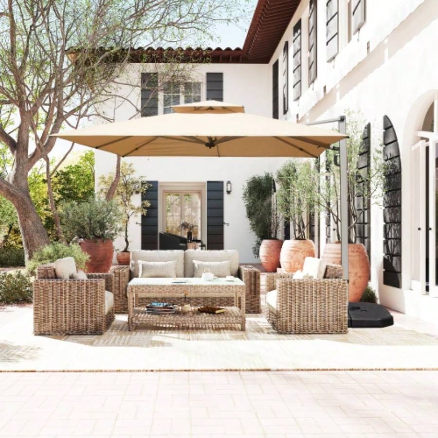 10X10 Square Cantilever with Center Pole, Beige Base Not Included