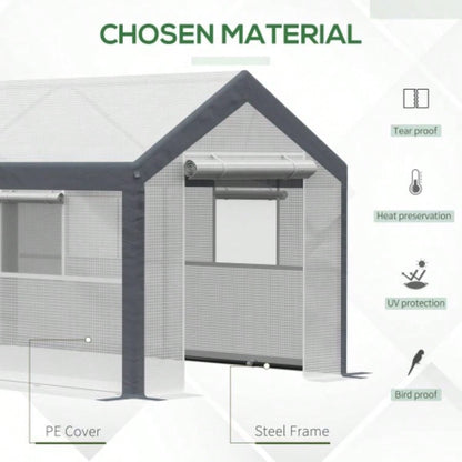 Outsunny 12xx Walk - In Greenhouse, Outdoor Garden Warm Hot House with 4 Roll - up, 2 Zippered Doors and Weather Cover, White