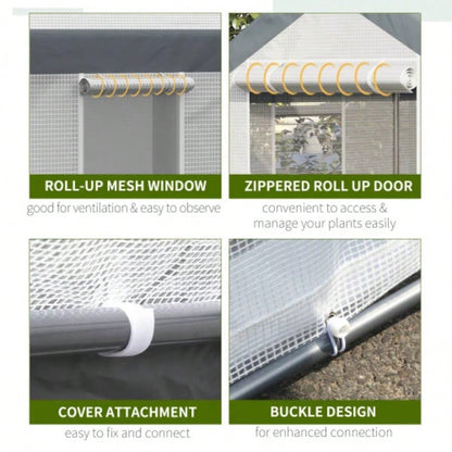 Outsunny 12xx Walk - In Greenhouse, Outdoor Garden Warm Hot House with 4 Roll - up, 2 Zippered Doors and Weather Cover, White
