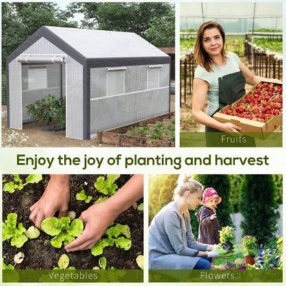 Outsunny 12xx Walk - In Greenhouse, Outdoor Garden Warm Hot House with 4 Roll - up, 2 Zippered Doors and Weather Cover, White