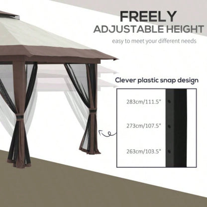 Outsunny 13x 13 Up Gazebo with Netting, Instant Canopy Tent Shelter with 2 - Tier Roof, Wheeled Carry Bag,/ Sand Bags Outdoor, Garden, Parties, Beige