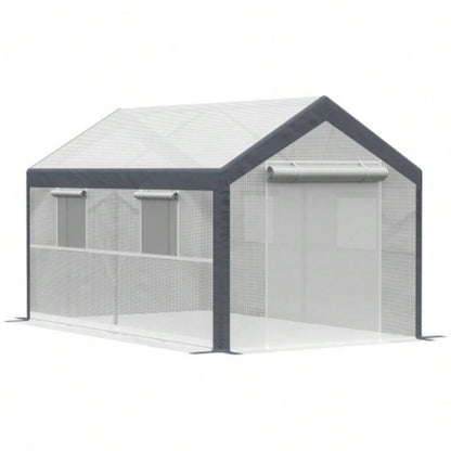 Outsunny 12xx Walk - In Greenhouse, Outdoor Garden Warm Hot House with 4 Roll - up, 2 Zippered Doors and Weather Cover, White