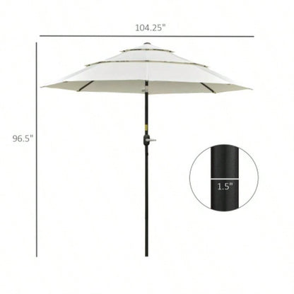 Outsunny 9FT 3 Tiers Patio Outdoor Market with Crank, Push Button Tilt Deck, Backyard and Lawn, Beige