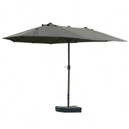 Outsunny Patio 15 Steel Rectangular Outdoor Double Sided Market with base, Easy Crank Deck Pool Patio, Dark Gray