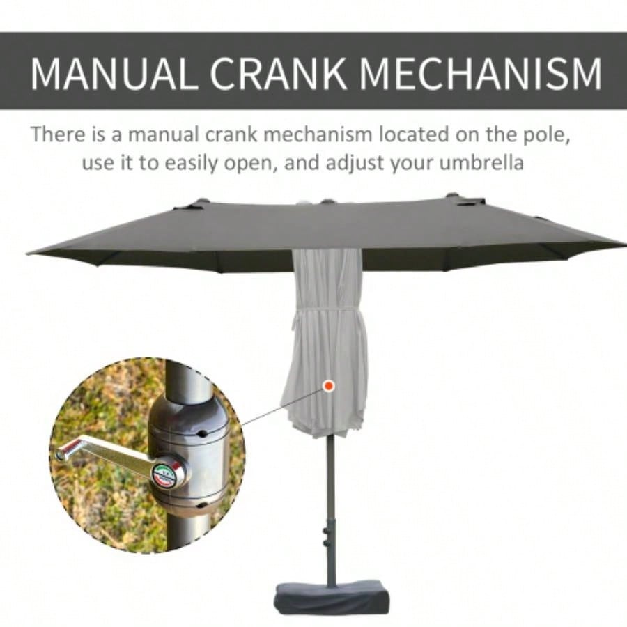 Outsunny Patio 15 Steel Rectangular Outdoor Double Sided Market with base, Easy Crank Deck Pool Patio, Dark Gray