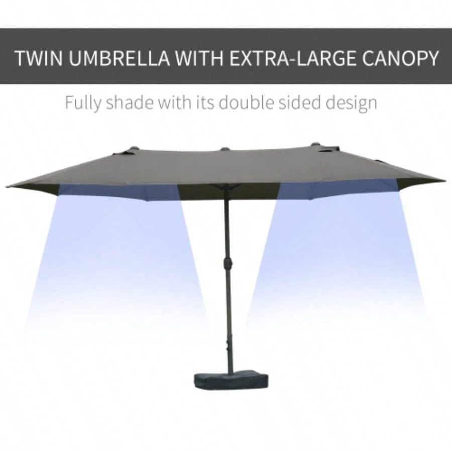 Outsunny Patio 15 Steel Rectangular Outdoor Double Sided Market with base, Easy Crank Deck Pool Patio, Dark Gray