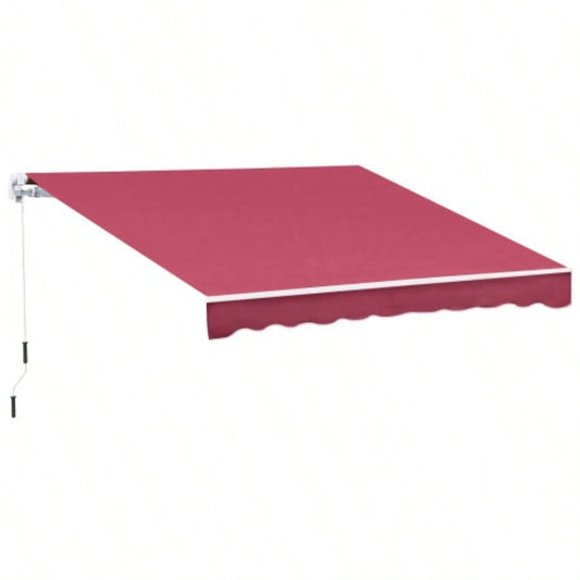 Outsunny 13x 8 Retractable Awning, Patio Awnings, Sunshade Shelter/ Manual Crank Handle, - Resistant Fabric and Aluminum Frame Deck, Balcony, Yard, Wine Red