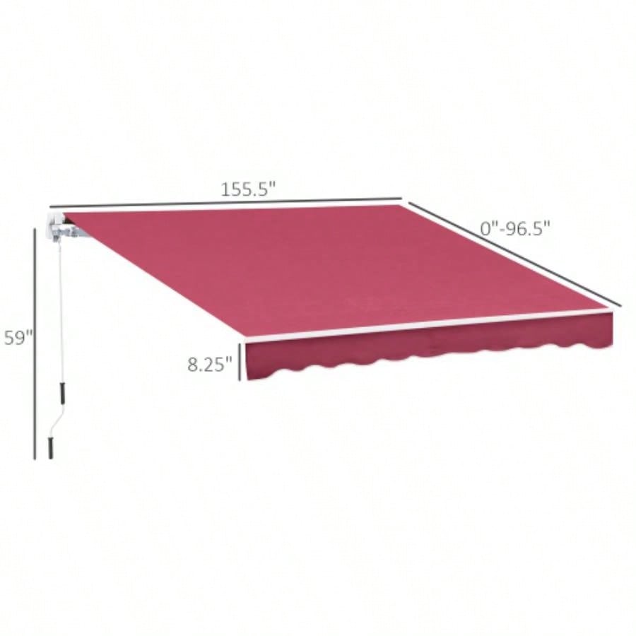 Outsunny 13x 8 Retractable Awning, Patio Awnings, Sunshade Shelter/ Manual Crank Handle, - Resistant Fabric and Aluminum Frame Deck, Balcony, Yard, Wine Red