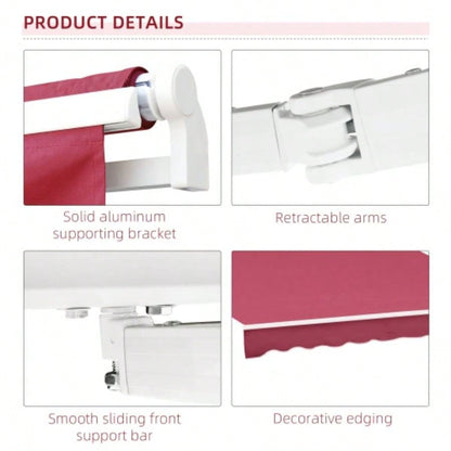 Outsunny 13x 8 Retractable Awning, Patio Awnings, Sunshade Shelter/ Manual Crank Handle, - Resistant Fabric and Aluminum Frame Deck, Balcony, Yard, Wine Red