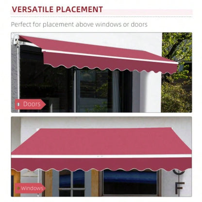 Outsunny 13x 8 Retractable Awning, Patio Awnings, Sunshade Shelter/ Manual Crank Handle, - Resistant Fabric and Aluminum Frame Deck, Balcony, Yard, Wine Red
