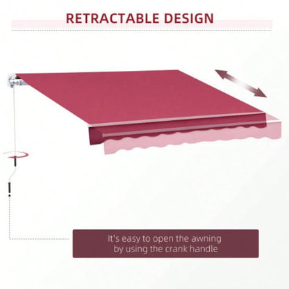 Outsunny 13x 8 Retractable Awning, Patio Awnings, Sunshade Shelter/ Manual Crank Handle, - Resistant Fabric and Aluminum Frame Deck, Balcony, Yard, Wine Red