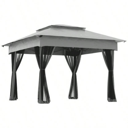 Outsunny 11x 11 Up Canopy, Outdoor Patio Gazebo Shelter with Removable Zipper Netting, Instant Event Tent/ 114 Square Feet of Shade and Carry Bag Backyard, Garden, Light Gray