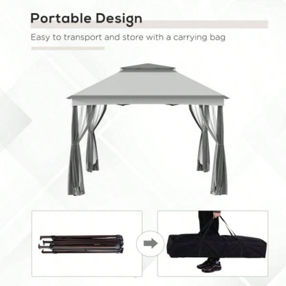 Outsunny 11x 11 Up Canopy, Outdoor Patio Gazebo Shelter with Removable Zipper Netting, Instant Event Tent/ 114 Square Feet of Shade and Carry Bag Backyard, Garden, Light Gray