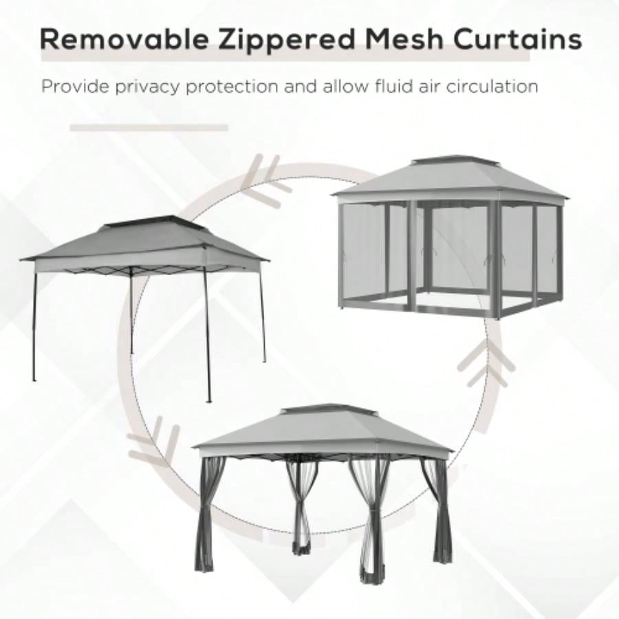 Outsunny 11x 11 Up Canopy, Outdoor Patio Gazebo Shelter with Removable Zipper Netting, Instant Event Tent/ 114 Square Feet of Shade and Carry Bag Backyard, Garden, Light Gray