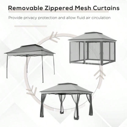 Outsunny 11x 11 Up Canopy, Outdoor Patio Gazebo Shelter with Removable Zipper Netting, Instant Event Tent/ 114 Square Feet of Shade and Carry Bag Backyard, Garden, Light Gray
