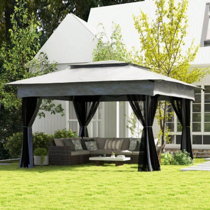 Outsunny 11x 11 Up Canopy, Outdoor Patio Gazebo Shelter with Removable Zipper Netting, Instant Event Tent/ 114 Square Feet of Shade and Carry Bag Backyard, Garden, Light Gray
