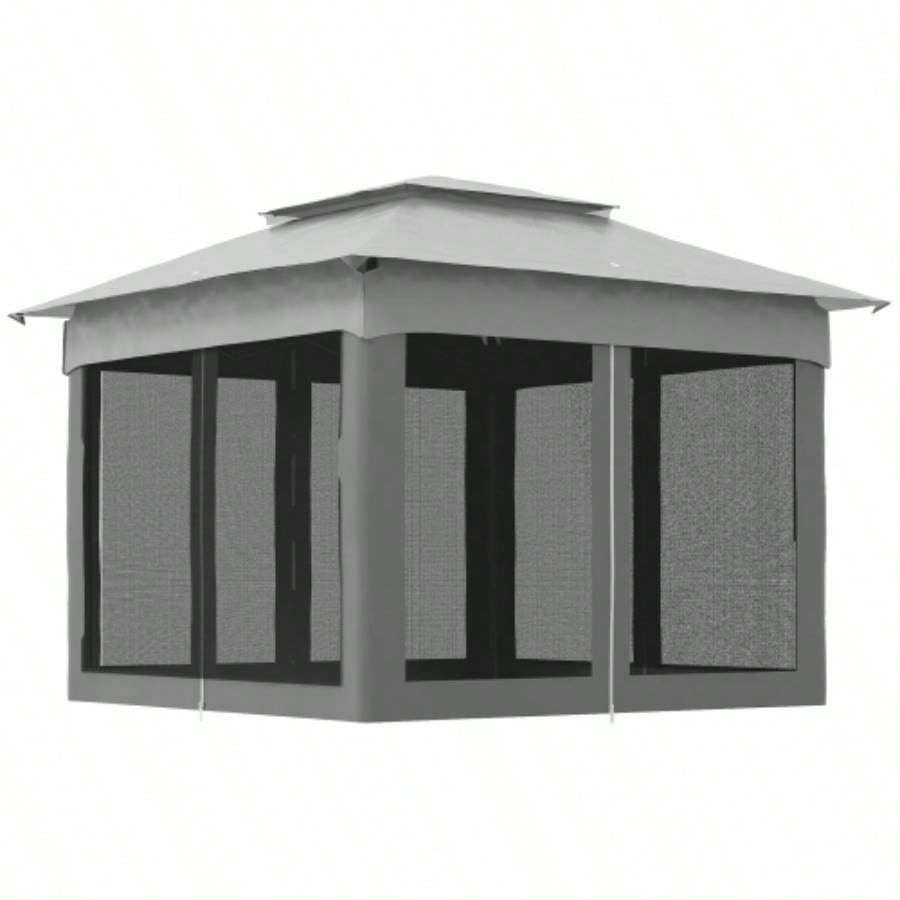 Outsunny 11x 11 Up Canopy, Outdoor Patio Gazebo Shelter with Removable Zipper Netting, Instant Event Tent/ 114 Square Feet of Shade and Carry Bag Backyard, Garden, Light Gray