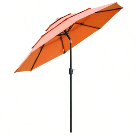 Outsunny 9FT 3 Tiers Patio Outdoor Market with Crank, Push Button Tilt Deck, Backyard and Lawn, Orange