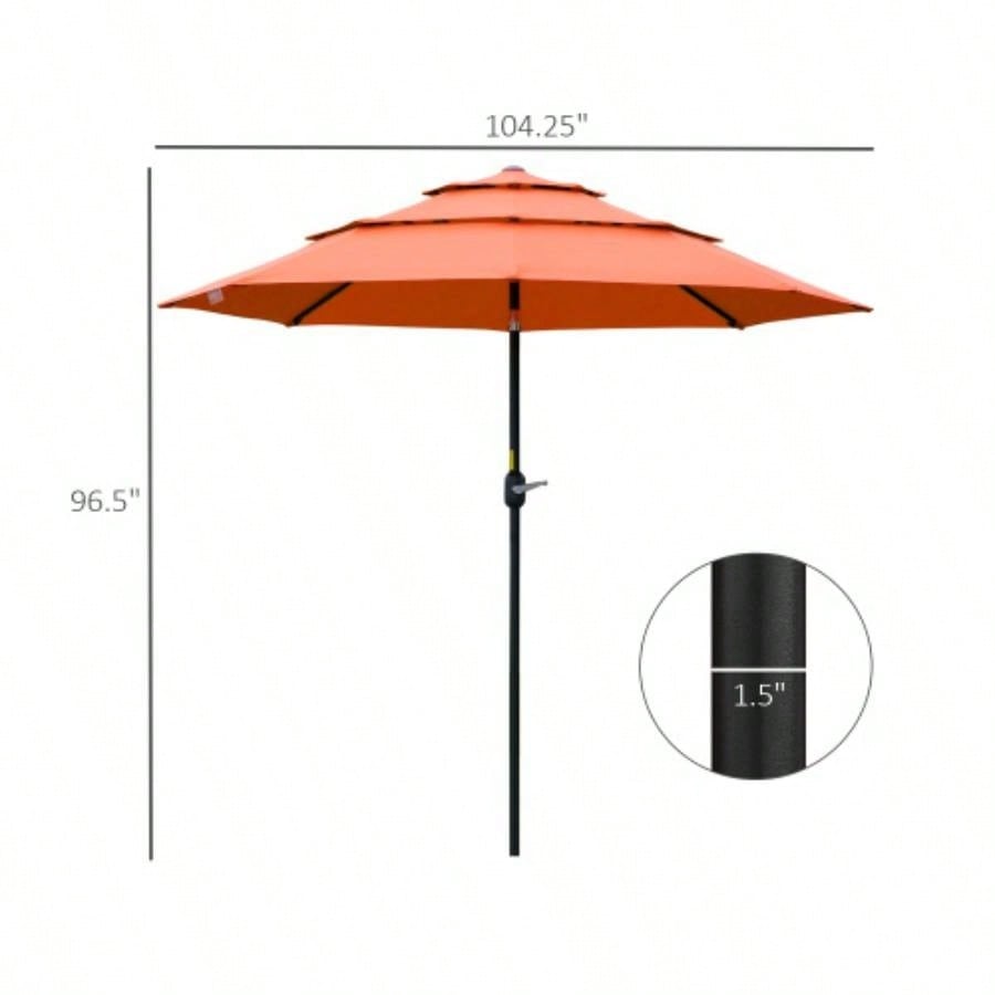 Outsunny 9FT 3 Tiers Patio Outdoor Market with Crank, Push Button Tilt Deck, Backyard and Lawn, Orange