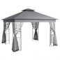 Outsunny 10x 11.5 Metal Patio Gazebo, Double Roof Outdoor Gazebo Canopy Shelter with Tree Motifs Corner Frame and Netting, Garden, Lawn, Backyard, and Deck, Gray